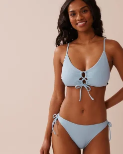 Discount Crisscross Detail Ribbed Bralette Bikini Top Texture Play|A Splashing Escape