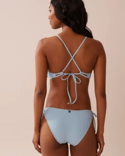 Discount Crisscross Detail Ribbed Bralette Bikini Top Texture Play|A Splashing Escape