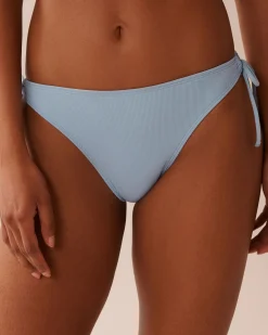 Ribbed Side Tie Brazilian Bikini Bottom Texture Play|A Splashing Escape