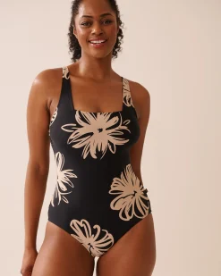 Square Neck One-piece Swimsuit On Neutral Ground|One-pieces
