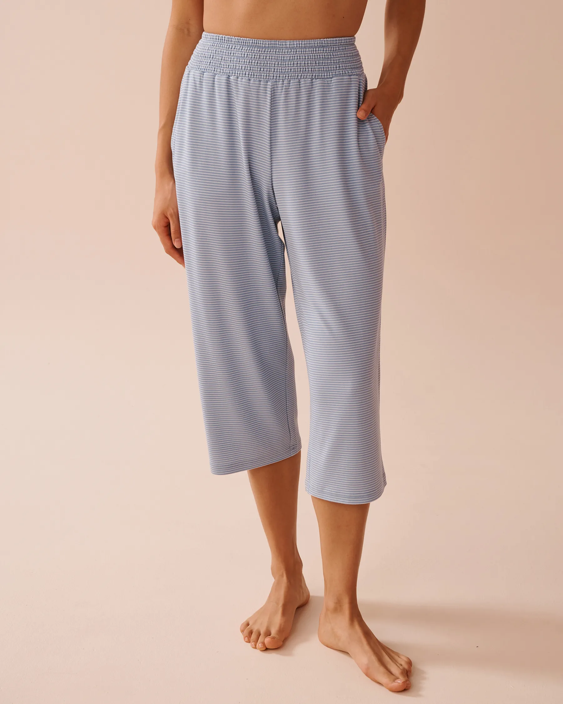 Hot Blue Stripe Super Soft Pajama Capris The Peachy Dream Collection|Bottoms