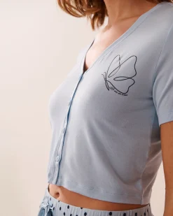 Discount Butterfly Print Soft Jersey Crop T-shirt Tops