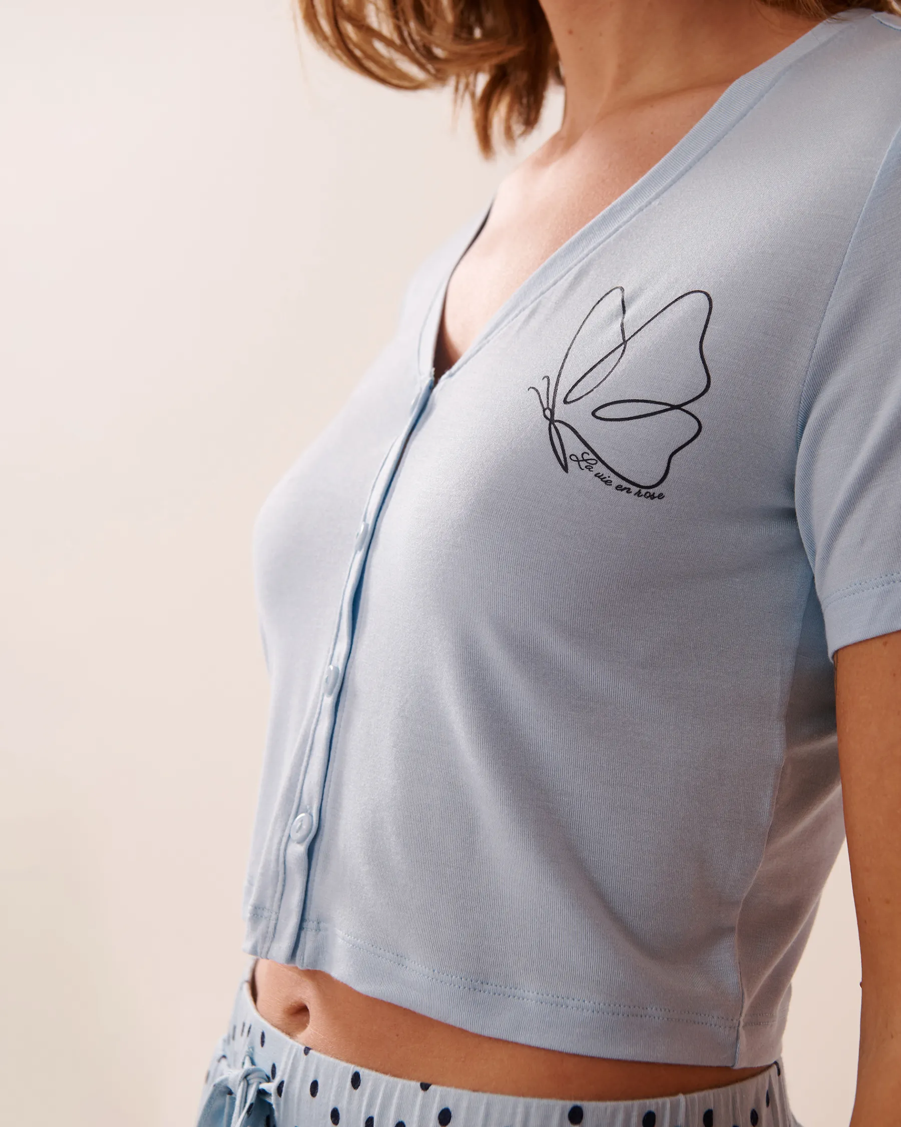 Discount Butterfly Print Soft Jersey Crop T-shirt Tops
