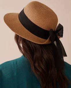 Sale Cloche Hat with Ribbon On Neutral Ground