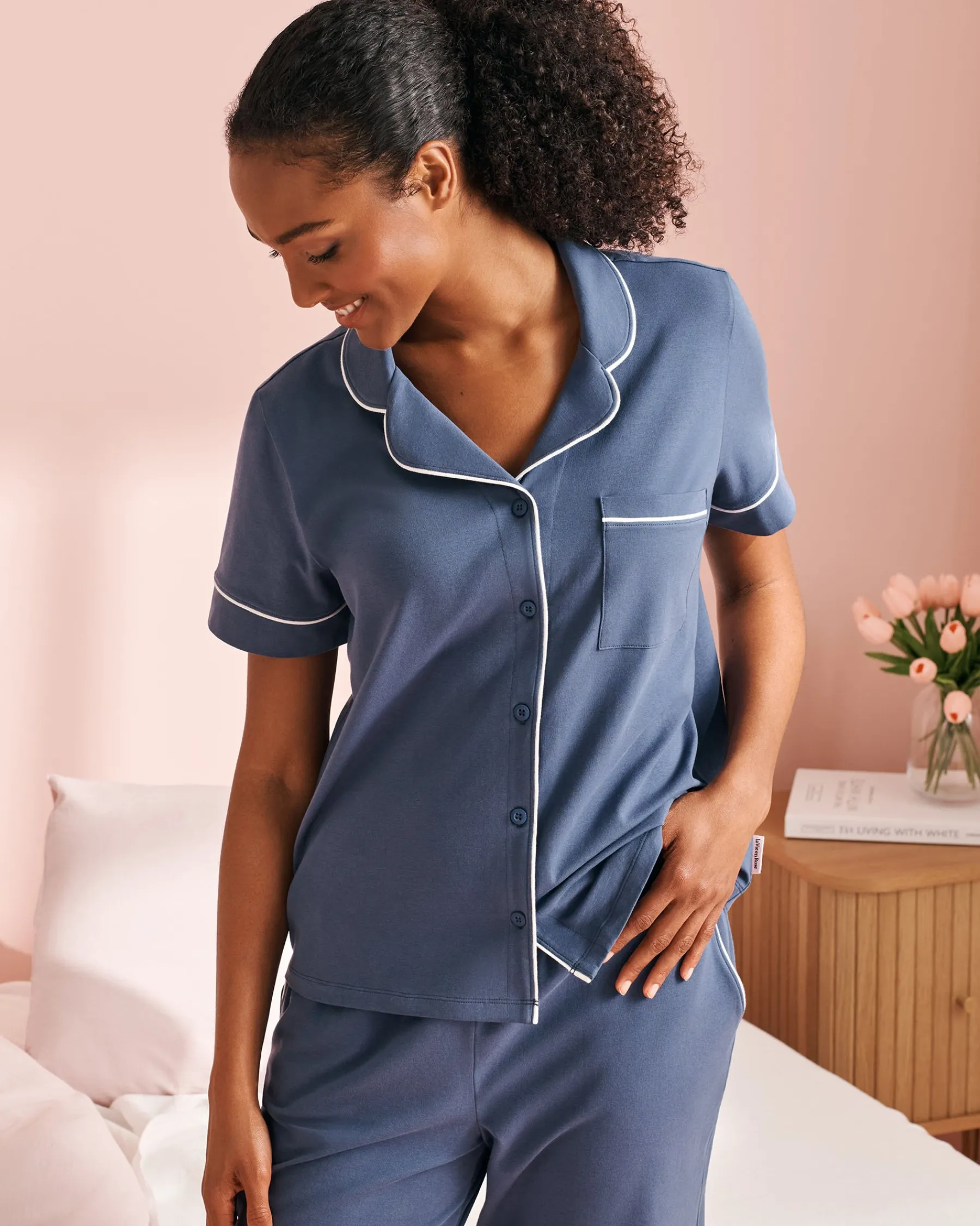Online Cotton Short Sleeve Button-down Shirt Tops|Cotton Pajamas