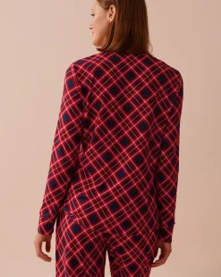 Hot Diagonal Plaid Super Soft V-neck Button-front Top The Peachy Dream Collection|Tops