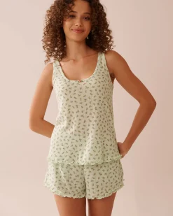 Best Ditsy Floral Print Lettuce Edge Pointelle Cami Tops