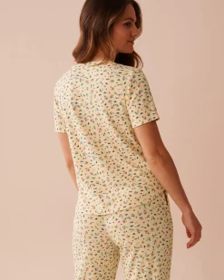 Ditsy Floral Print Ribbed T-shirt Tops