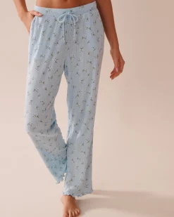 Discount Floral Print Lettuce Edge Pointelle Pajama Pants Bottoms