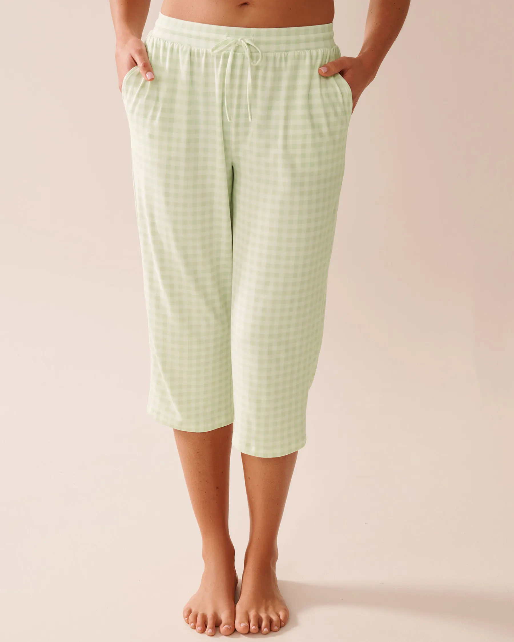Outlet Gingham Print Super Soft Pajama Capris The Peachy Dream Collection|Bottoms
