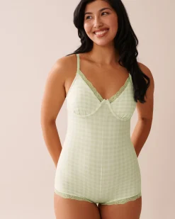 Online Gingham Print Super Soft Sleeveless Romper The Peachy Dream Collection