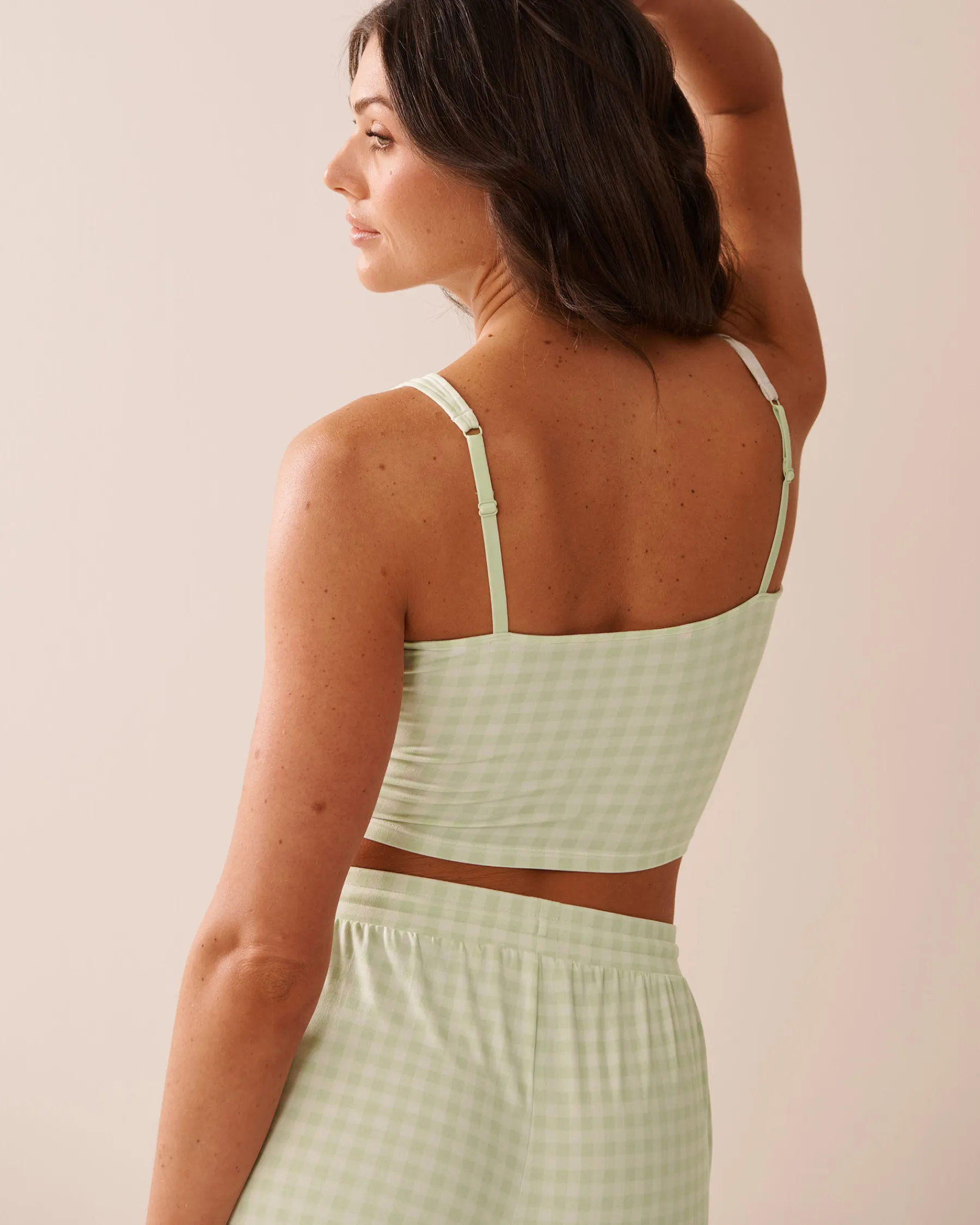Online Gingham Print Super Soft Crop Cami The Peachy Dream Collection|Tops