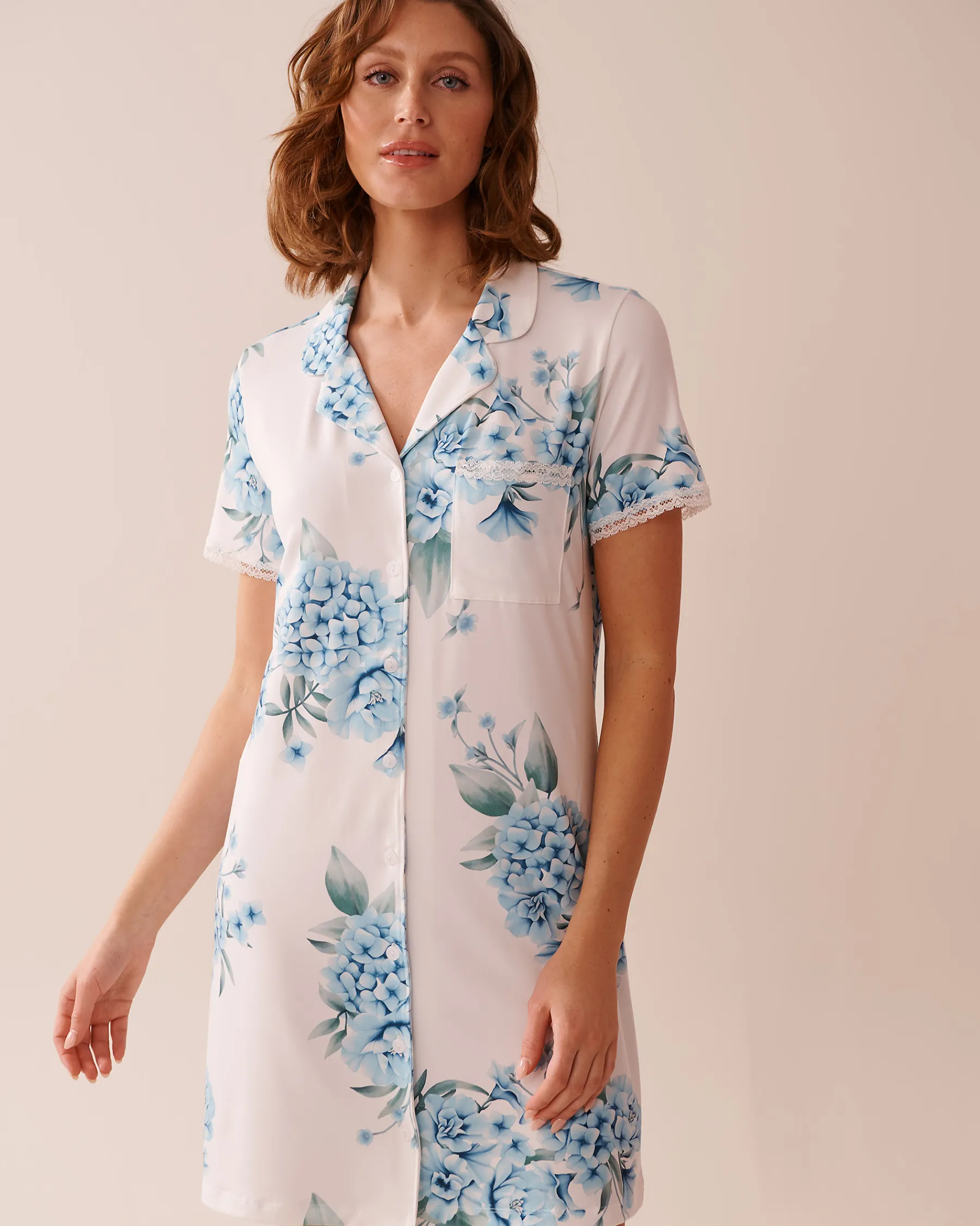 Hot Hydrangea Print Super Soft Button-down Sleepshirt The Peachy Dream Collection|Nightshirts