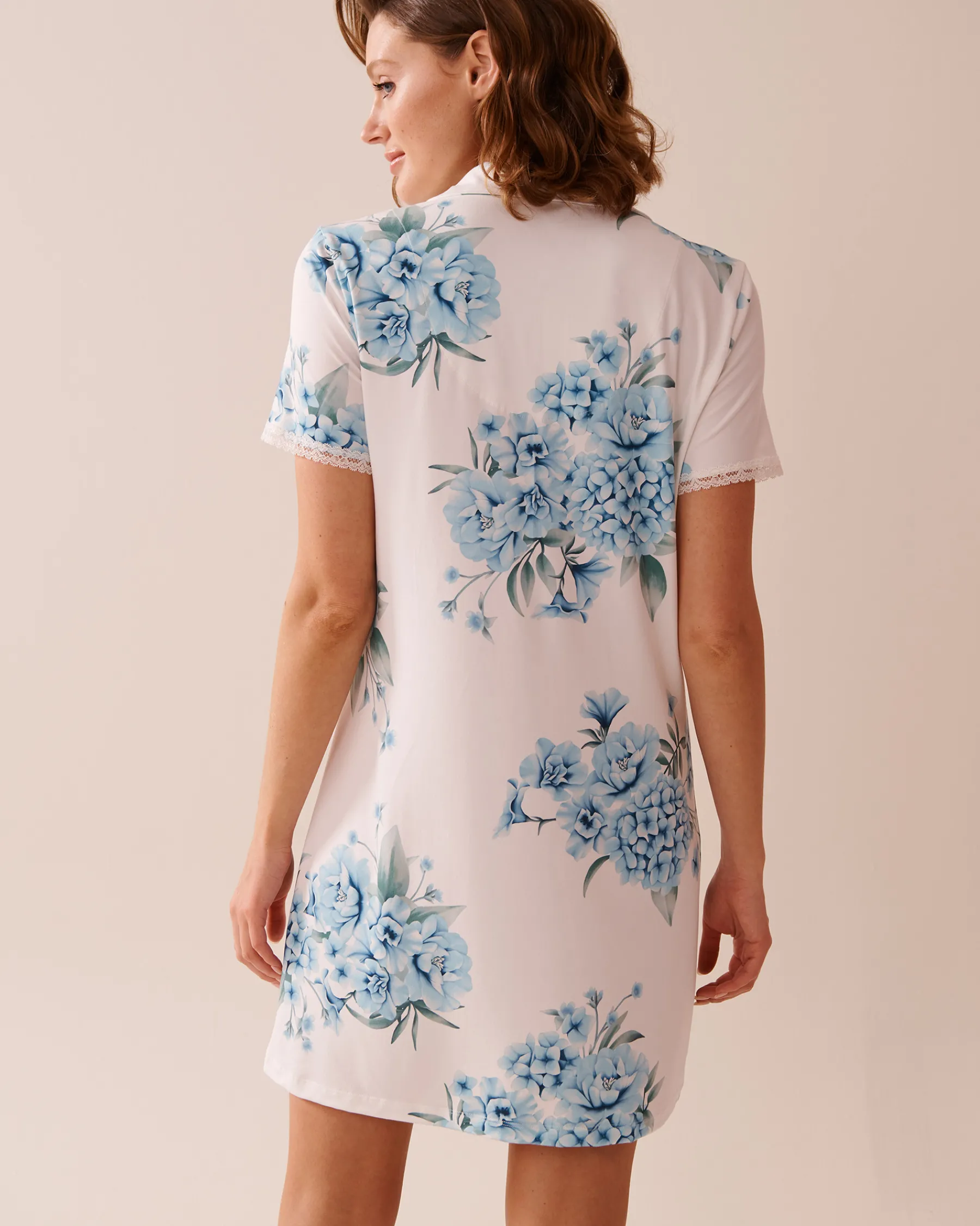 Hot Hydrangea Print Super Soft Button-down Sleepshirt The Peachy Dream Collection|Nightshirts