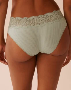 Online Lace Trim Ribbed Bikini Panty Bikini