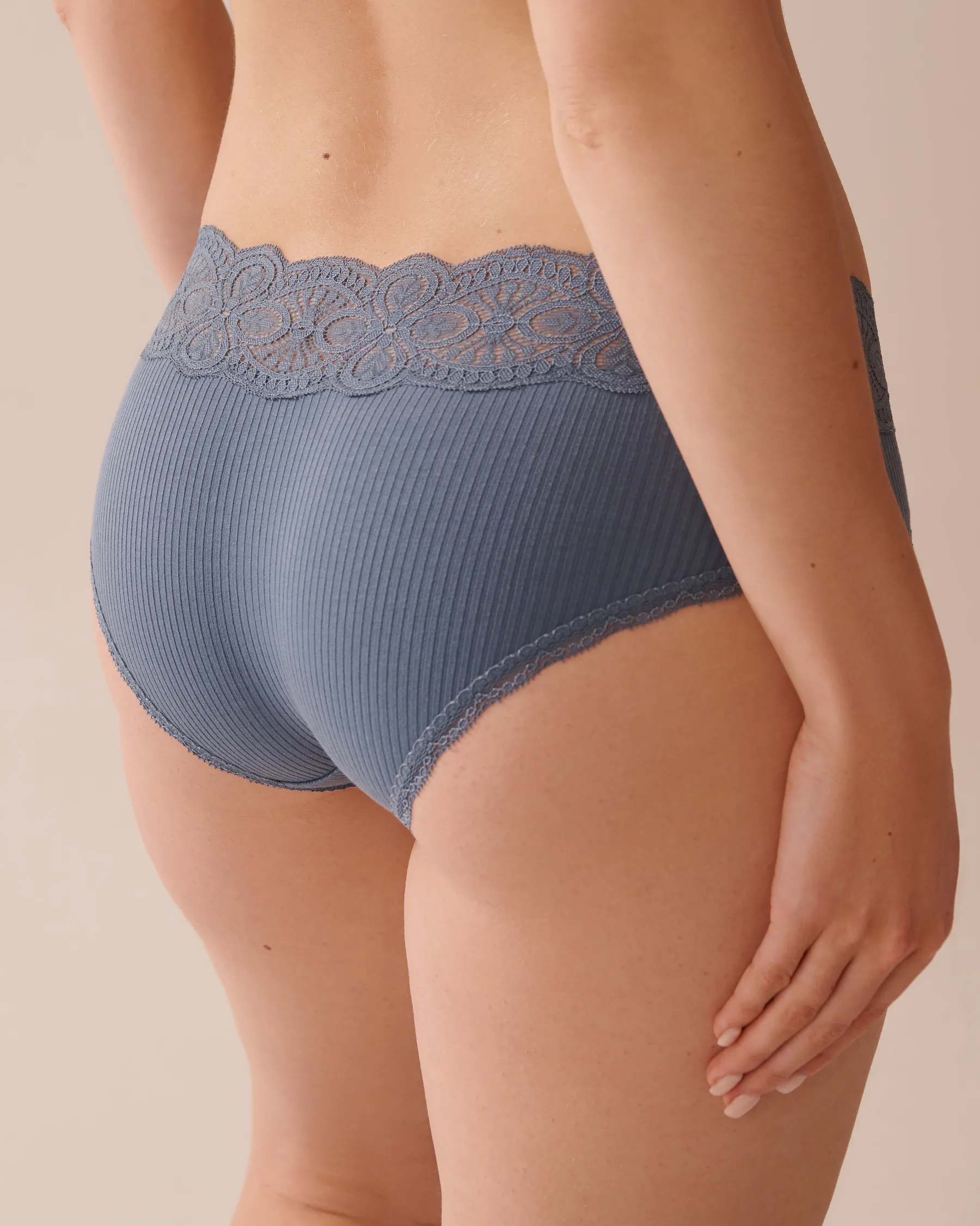 Lace Trim Ribbed Hiphugger Panty Hiphugger