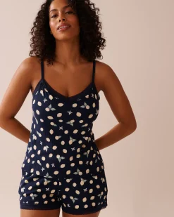 Online Lemon Print Lace Trim Ribbed Jersey Cami Tops