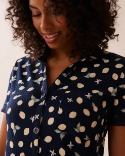 Outlet Lemon Print Lace Trim Ribbed Jersey Sleepshirt Nightshirts