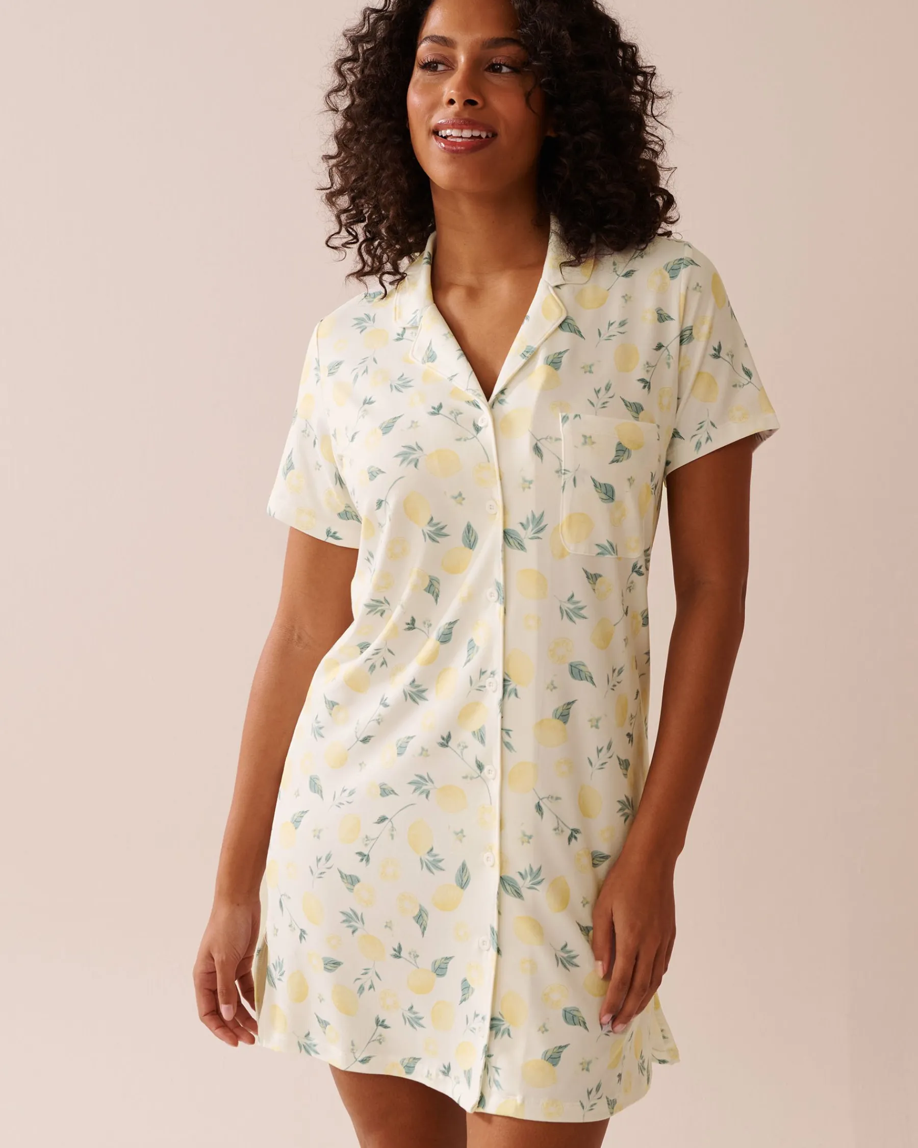 Clearance Lemon Print Super Soft Button-down Sleepshirt The Peachy Dream Collection|Nightshirts