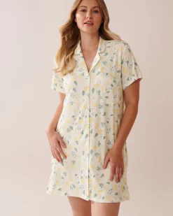 Clearance Lemon Print Super Soft Button-down Sleepshirt The Peachy Dream Collection|Nightshirts