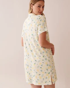 Clearance Lemon Print Super Soft Button-down Sleepshirt The Peachy Dream Collection|Nightshirts