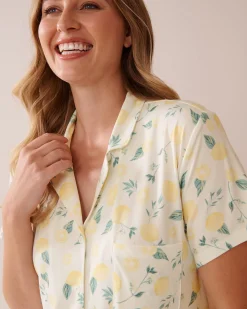 Clearance Lemon Print Super Soft Button-down Sleepshirt The Peachy Dream Collection|Nightshirts