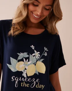 Outlet Lemon Print Super Soft Loose Fit T-shirt The Peachy Dream Collection|Tops