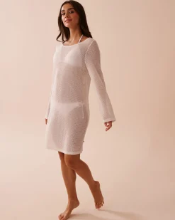 Clearance Long Sleeve Crochet Tunic Texture Play|On Neutral Ground
