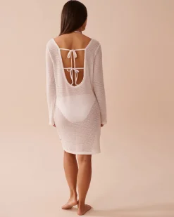 Clearance Long Sleeve Crochet Tunic Texture Play|On Neutral Ground