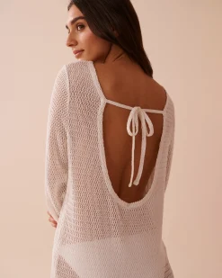 Clearance Long Sleeve Crochet Tunic Texture Play|On Neutral Ground