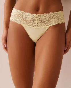 New Microfiber and Wide Lace Band Thong Panty Thong
