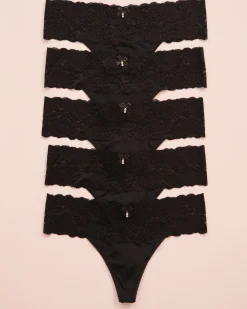 Discount 5-Pack Microfiber and Wide Lace Band Thong Panty Panty Packs|Thong