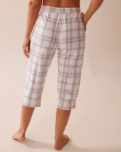 Peach Plaid Cotton Pajama Capris Cotton Pajamas|Bottoms