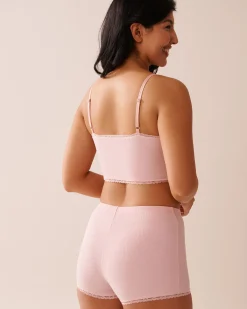Discount Ribbed Modal and Lace Trim Crop Cami Modal Pajamas|Tops
