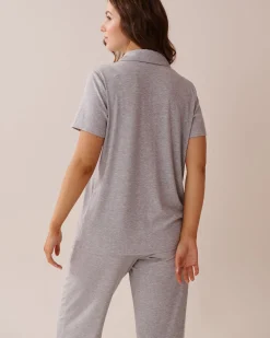 Hot Ribbed Modal Button-down Shirt Modal Pajamas|Tops