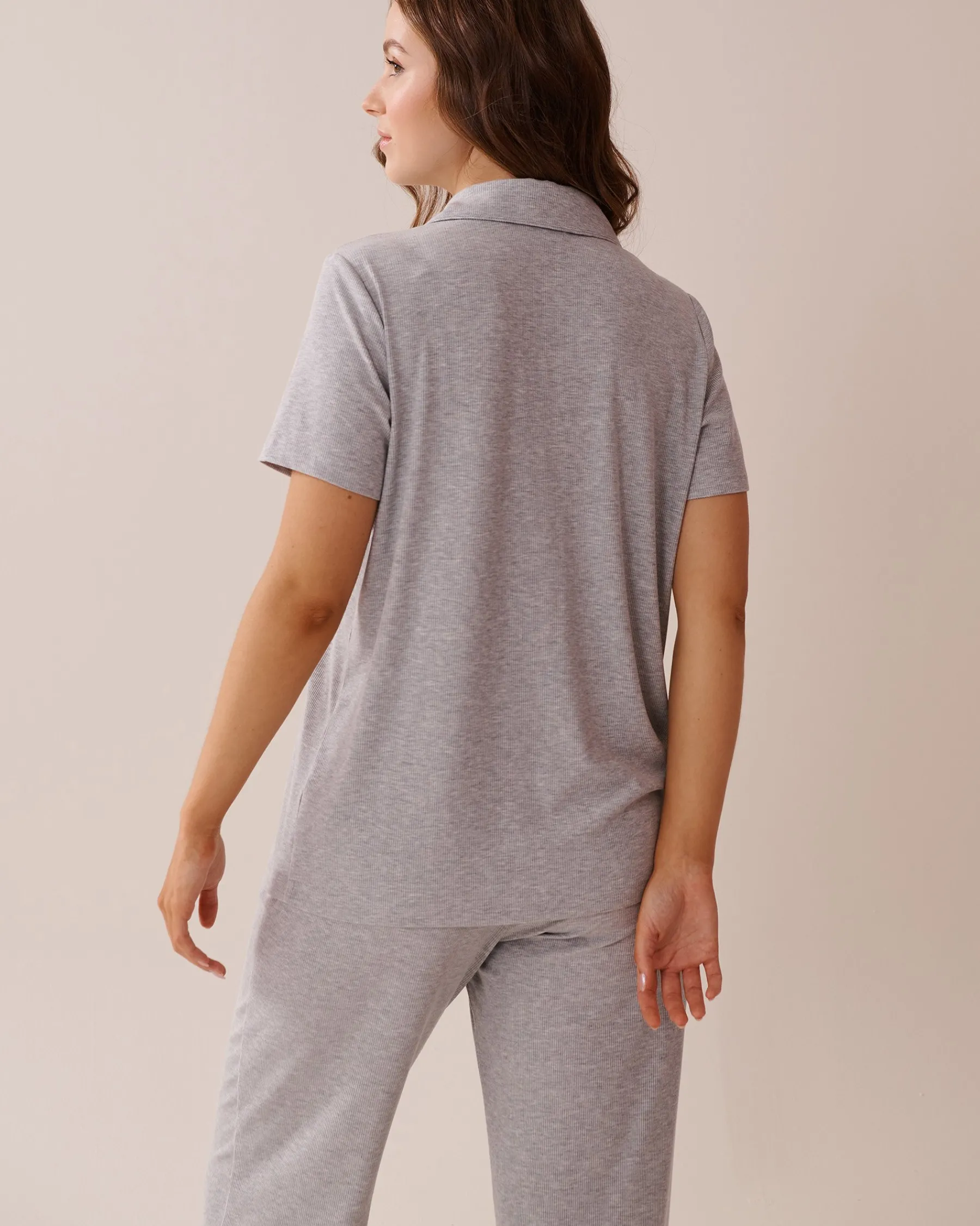 Hot Ribbed Modal Button-down Shirt Modal Pajamas|Tops