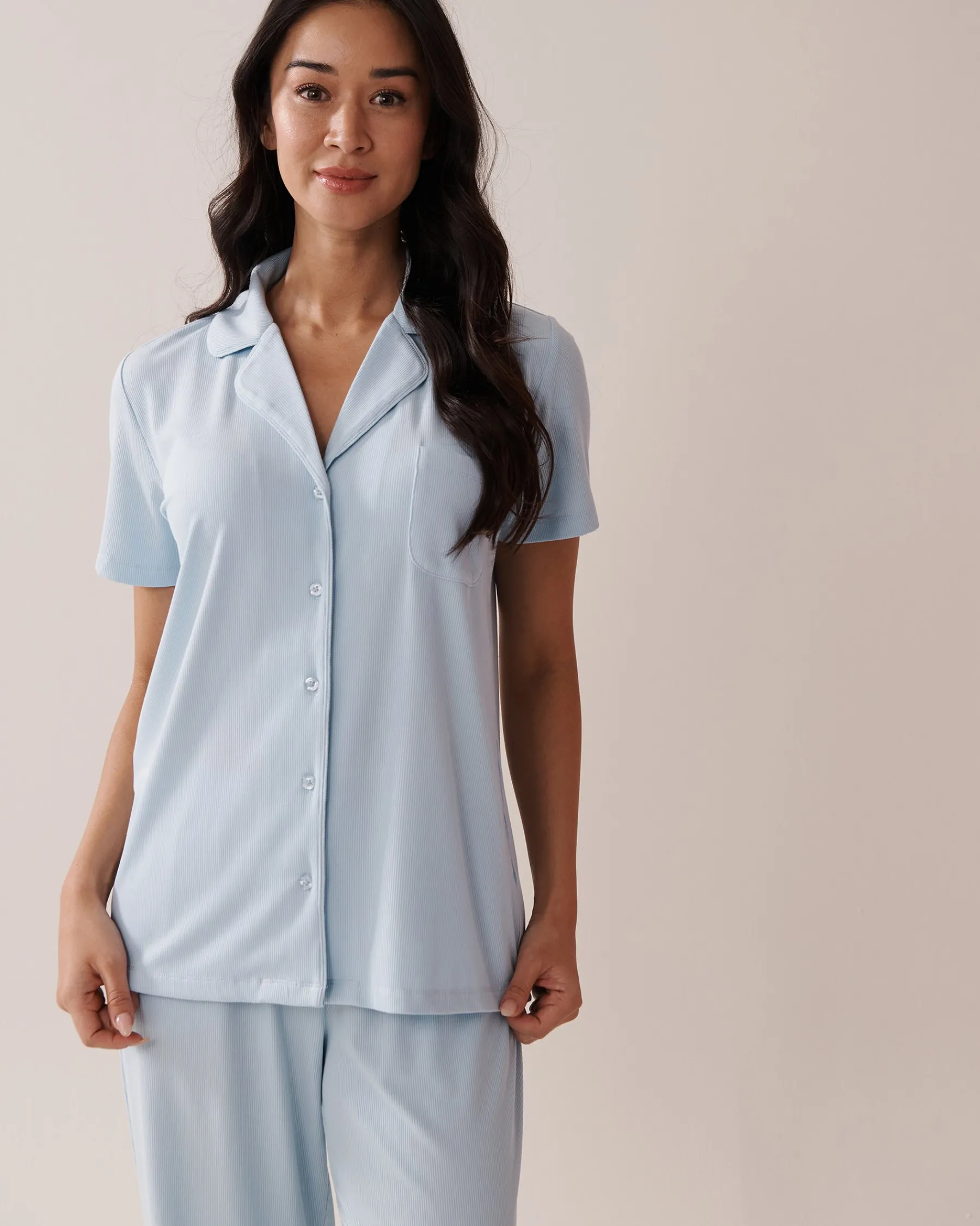 Best Ribbed Modal Button-down Shirt Modal Pajamas|Tops