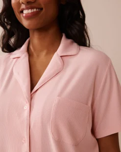 Ribbed Modal Button-down Shirt Tops|Modal Pajamas