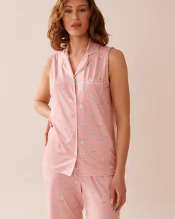 Discount Seagull Print Super Soft Sleeveless Button-down Shirt The Peachy Dream Collection|Tops