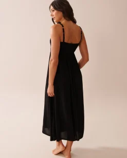 Smocked Bust Gauze Maxi Dress Always So Chic|Black Swimwear
