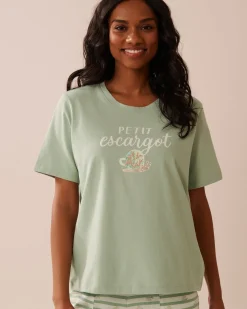 Best Snail Print Crew Neck Cotton T-shirt Cotton Pajamas|Tops