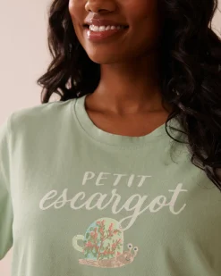 Best Snail Print Crew Neck Cotton T-shirt Cotton Pajamas|Tops