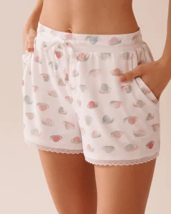 New Snail Print Lace Trim Super Soft Pajama Shorts The Peachy Dream Collection|Bottoms