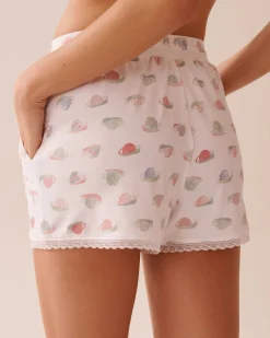 New Snail Print Lace Trim Super Soft Pajama Shorts The Peachy Dream Collection|Bottoms