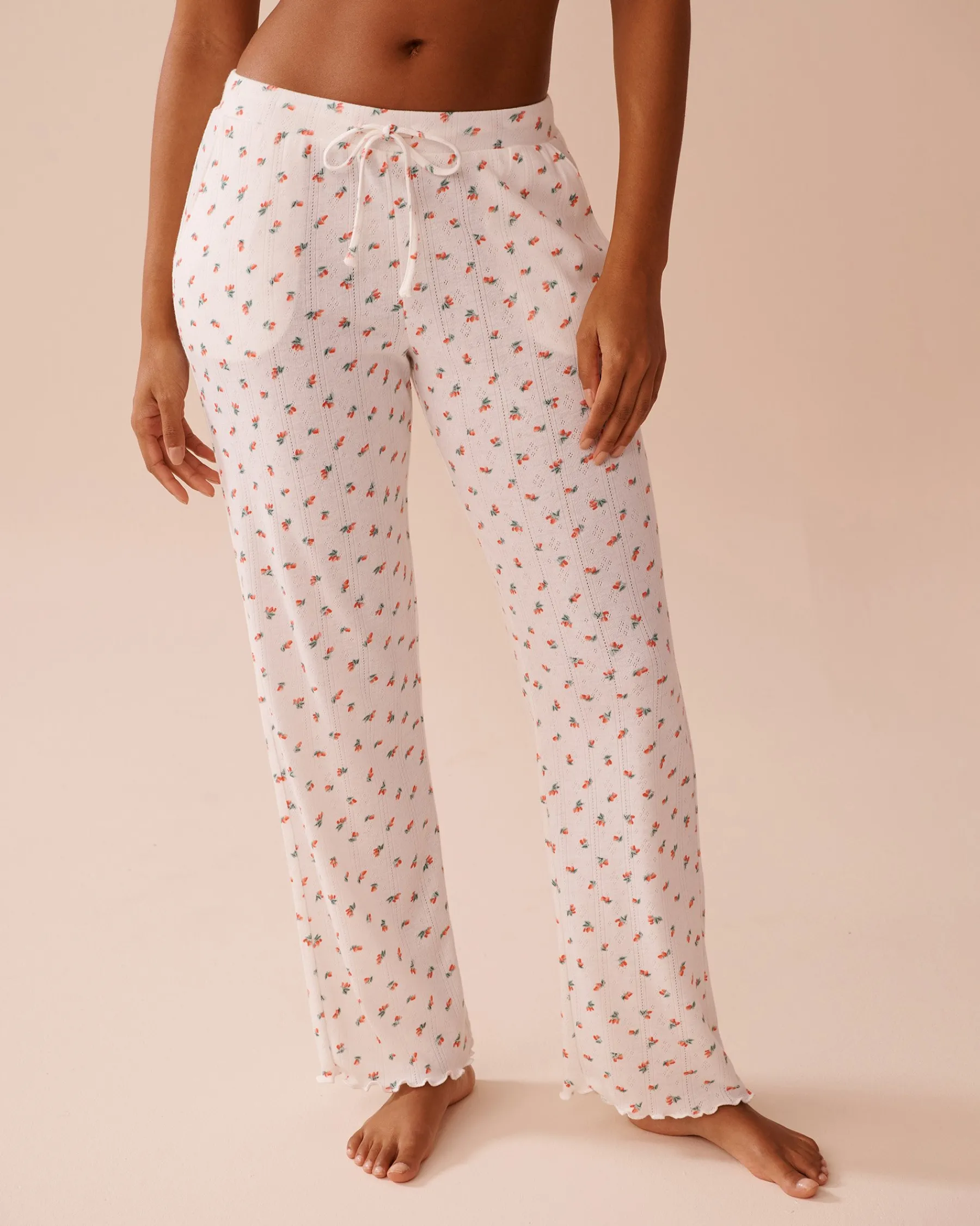Online Strawberry Print Lettuce Edge Pointelle Pajama Pants Bottoms