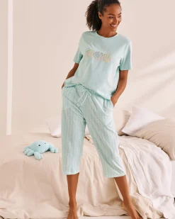 Hot Stripe Print Cotton Pajama Capris Cotton Pajamas|Bottoms