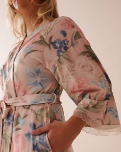Discount Watercolor Flower Print Super Soft Kimono The Peachy Dream Collection
