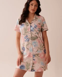 Clearance Watercolor Flower Print Super Soft Button-down Sleepshirt The Peachy Dream Collection|Nightshirts