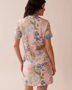 Clearance Watercolor Flower Print Super Soft Button-down Sleepshirt The Peachy Dream Collection|Nightshirts