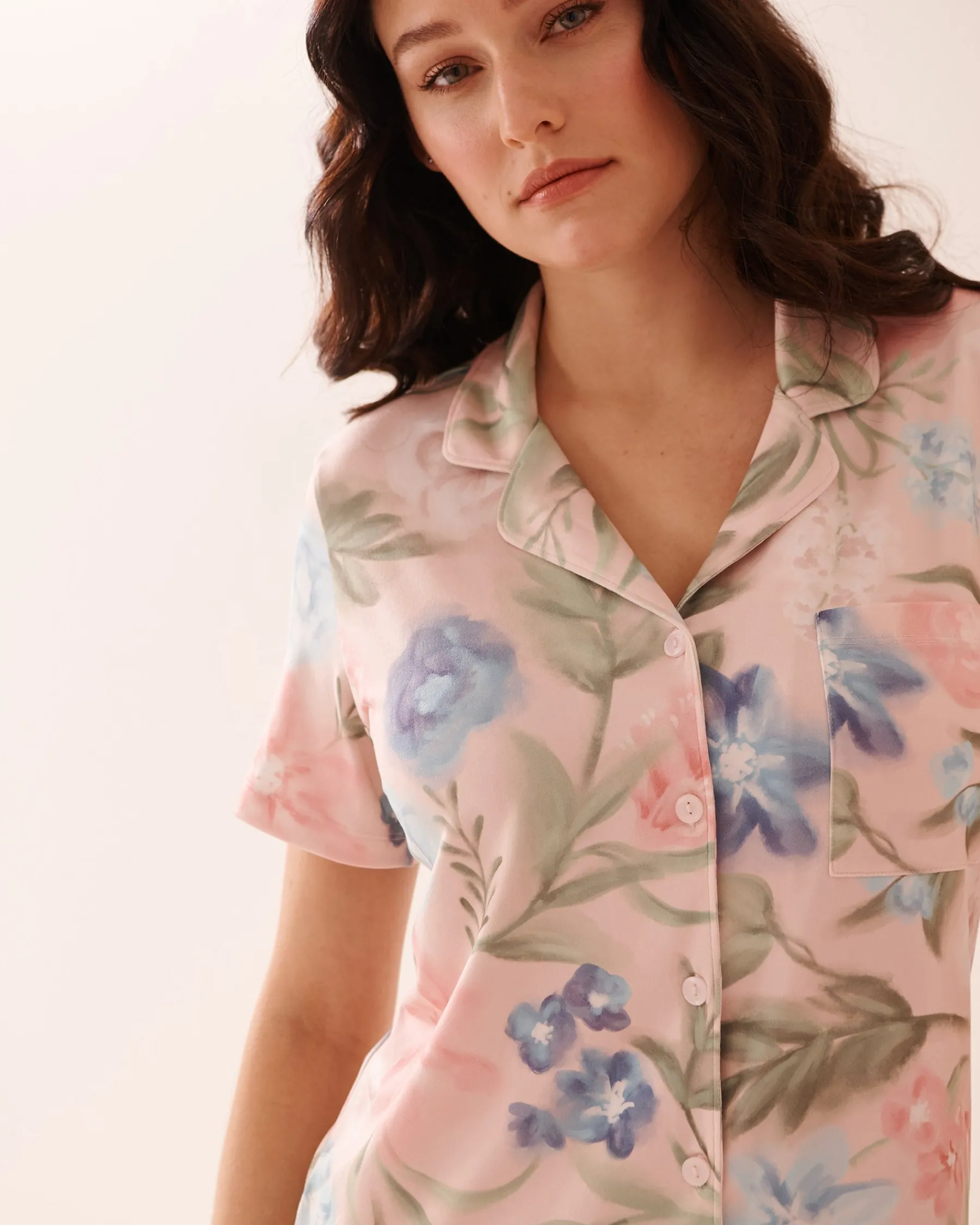 Clearance Watercolor Flower Print Super Soft Button-down Sleepshirt The Peachy Dream Collection|Nightshirts